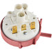 A white and red Noble Warewashing pressure switch with gold metal connectors.