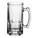 A clear Libbey glass beer mug with a handle.