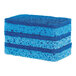 A stack of dark blue S.O.S scrubber sponges.