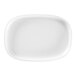 A white oval deep porcelain plate with a white background.