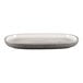 A white oval porcelain plate with a grey speckled rim.