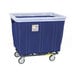 A navy blue plastic laundry cart with swivel casters.