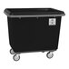 A black R&B Wire Products polypropylene laundry cart with wheels.