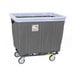 A grey vinyl laundry basket truck with swivel casters and white trim.