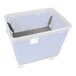 A gray spring platform lift for a blue vinyl basket truck.