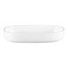A close up of a RAK Porcelain white oval deep porcelain plate.