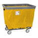 A yellow R&B Wire vinyl basket truck with swivel casters.