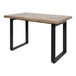 A BFM Seating black powder-coated steel loop table base on a wooden table.