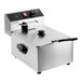 A silver Main Street Equipment electric countertop fryer with a black handle.