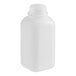 A translucent white square HDPE plastic bottle with a black lid.