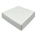 A 7" x 7" x 2" white square candy box with a lid.