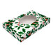 A white Holly Holiday candy box with an oval window and holly leaves on it.