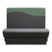 A QA Group green and black restaurant booth with a green and grey surface.