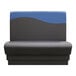 A dark blue restaurant booth with a blue wave back and blue cushion.