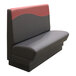 A black and red QA Group restaurant booth with a red cushion.