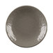 A close-up of a mushroom-colored Elite Global Solutions round plate.