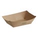 A brown cardboard container with green text.