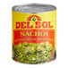 A #10 can of Del Sol sliced jalapeno peppers on a table with a Del Sol label.