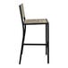 A BFM Seating black powder-coated steel barstool with a wooden seat and back.