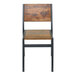 A BFM Seating Chester side chair with a wood seat and back and black metal legs.