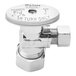 A silver Oatey 1/4-Turn Angle Water Stop Valve with a round knob on it.