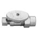 A close-up of a silver Oatey 1/4-turn water stop valve with a circular metal nut.