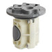 A white plastic American Standard pressure balance cartridge with a black round cover.