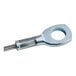 A close-up of a metal cable clamp with a screw.