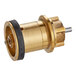 A brass and black metal cylinder with a black and brass sprocket inside.