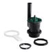 An American Standard black and green universal flush valve for toilets with a white lid.