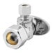A chrome Oatey angle stop valve with a gold nut.