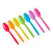 A group of medium weight Choice assorted colorful plastic spoons.