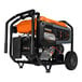 A Generac portable generator with an orange and black engine on wheels.