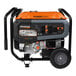 A close-up of a Generac portable power generator with a black and white design.