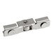 A metal Avantco roller wheel door with two round holes.