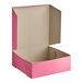 A Southern Champion pink bakery box with the lid open.