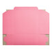 A pink rectangular bakery box with a cut out corner and a white border.