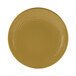 An Elite Global Solutions Olive Oil-colored plate with a brown rim.