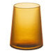 An Acopa Lore amber stemless wine glass with a ribbed surface and brown stripe.