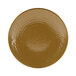 A close-up of an Elite Global Solutions Pebble Creek Tapenade-colored round plate with a shiny brown surface.