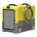 An AlorAir yellow and grey industrial dehumidifier box with a wire wrapped around it.