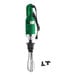 A heavy-duty green immersion blender with a 10-inch whisk attachment and a power cord, designed for commercial kitchen use.