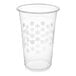 A clear Choice clear plastic cup with snowflakes on it.