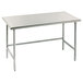 An Advance Tabco stainless steel work table with stainless steel legs.