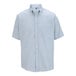 A blue and white striped Edwards men's dress shirt with short sleeves.