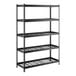 A black metal 5-shelf boltless wire shelving unit with Z-beam construction and 72-inch uprights.