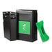 A black rectangular compost bin with a green lid.