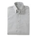 A folded Edwards men's gray striped dress shirt with a pocket and a button.