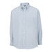 A close-up of a blue and white striped Edwards men's dress shirt with a button down collar.