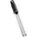A Choice handheld zester with a black handle and silver blade.